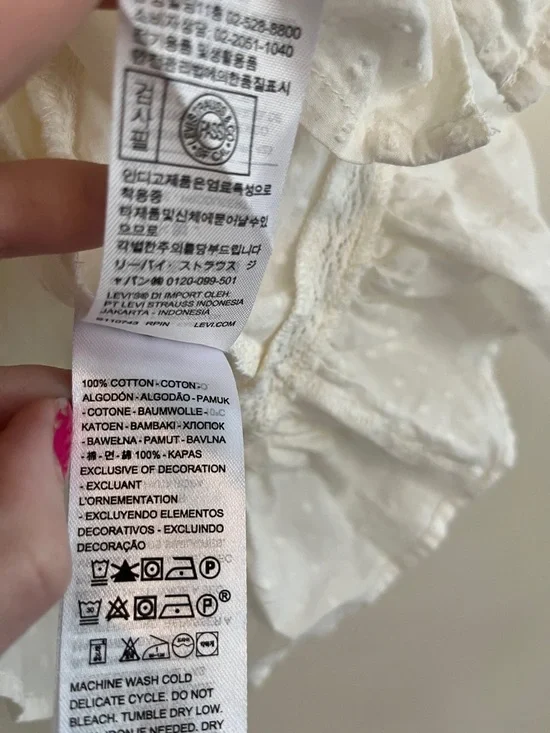 Levi’s Cotton Ruffle Button Down Top French Dot Lace Boho S Feminine Cottagecore - Picture 3 of 5